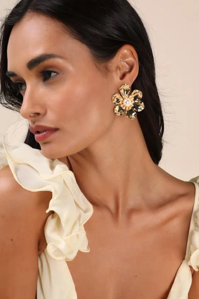 Lulus Sincere Shine Gold Flower Statement Earrings
