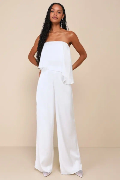 Lulus Sincerely Exceptional White Satin Strapless Two-piece Jumpsuit