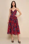 Lulus Sincerely Gorgeous Black Multi Floral Pleated Midi Dress In Black