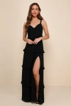 Lulus Sincerely Poised Black Backless Bustier Tiered Maxi Dress In Black