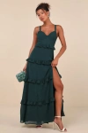 Lulus Sincerely Poised Emerald Backless Bustier Tiered Maxi Dress In Green