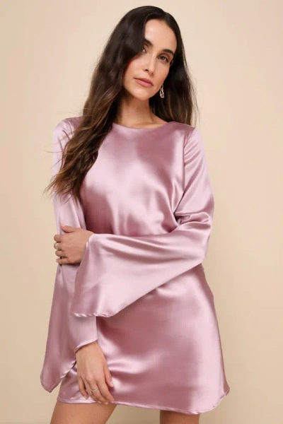 Lulus Sincerely Sleek Mauve Pink Satin Cowl Back Slip Mini Dress