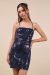 Lulus Sincerest Shine Navy Blue Sequin Lace-up Mini Dress In Navy Blue