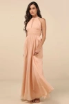 Lulus Sintra Peach Pleated Backless Maxi Dress In Peach
