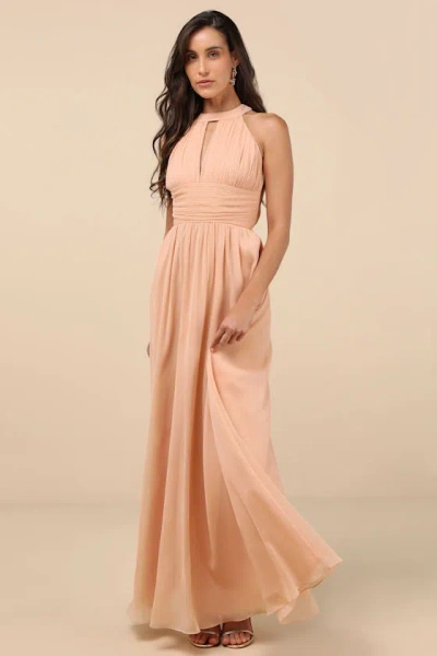 Lulus Sintra Peach Pleated Backless Maxi Dress