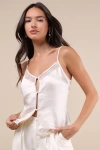 Lulus Sleek Cutie Champagne Satin Lace Button-front Cami Top In Champagne