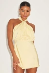 Lulus Sleek Essence Light Yellow Satin Halter Sleeveless Mini Dress