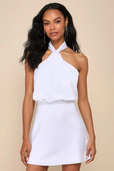 Lulus Sleek Essence White Satin Halter Sleeveless Mini Dress