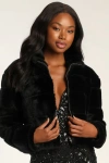 Lulus Snow Must Go On Black Faux Fur Quilted Jacket In Black