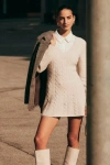 Lulus Snuggly Chic Beige Cable Knit Long Sleeve Sweater Mini Dress In Beige