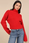 Lulus Snuggly Days Red Cropped Mock Neck Sweater In Red