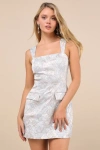 Lulus So Flawless Light Blue And Gold Jacquard Mini Dress In Light Blue