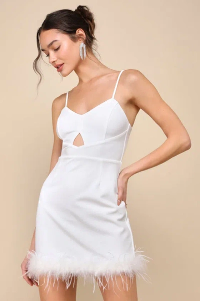 Lulus Social Star White Feather Sleeveless Bodycon Mini Dress