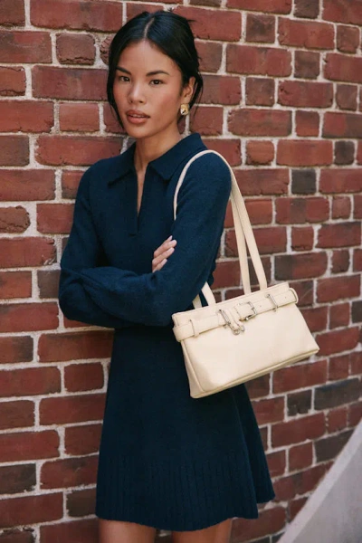 Lulus Soft Serenity Navy Collared Sweater Mini Dress In Blue