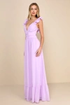Lulus Soiree Celebration Lilac Ruffled Lace-up Maxi Dress In Lilac