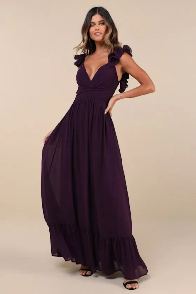 Lulus Soiree Celebration Purple Floral Ruffled Lace-up Maxi Dress