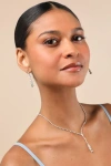 Lulus Solaris Silver Rhinestone Lariat Necklace And Earring Set In Silver