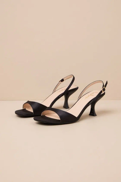 Lulus Soline Black Satin Slingback Low Heel Sandals