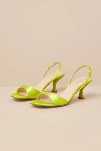 Lulus Soline Lime Satin Slingback Low Heel Sandals In Green