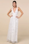 Lulus Solita White Sequin Mesh Sleeveless Maxi Dress In White