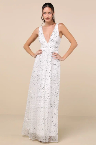 Lulus Solita White Sequin Mesh Sleeveless Maxi Dress