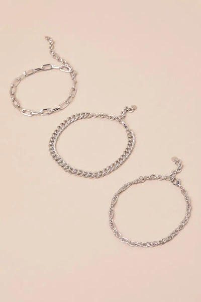 Lulus Soma Silver Three-piece Chain Bracelet Set