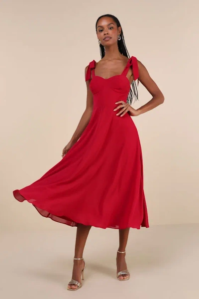 Lulus Sophisticated Charisma Berry Red Tie-strap A-line Midi Dress