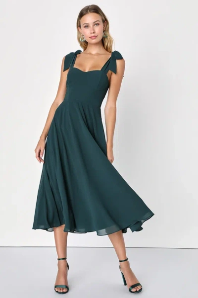 Lulus Sophisticated Charisma Dark Teal Tie-strap A-line Midi Dress