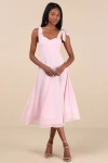 Lulus Sophisticated Charisma Light Pink Tie-strap A-line Midi Dress In Light Pink