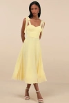 Lulus Sophisticated Charisma Light Yellow Tie-strap A-line Midi Dress In Light Yellow