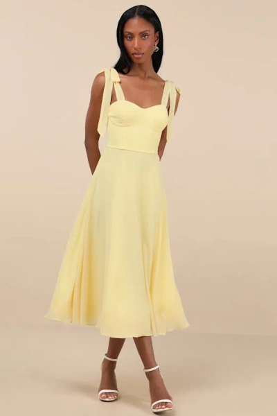 Lulus Sophisticated Charisma Light Yellow Tie-strap A-line Midi Dress