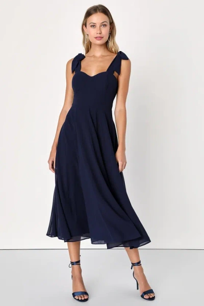 Lulus Sophisticated Charisma Navy Blue Tie-strap A-line Midi Dress