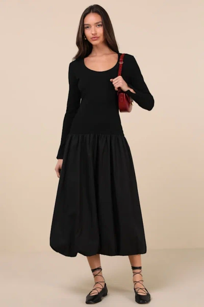 Lulus Sophisticated Chic Black Mixed Media Midi Dress