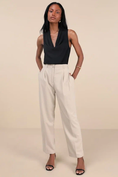 Lulus Sophisticated Company Light Beige Straight Leg Trouser Pants