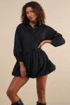 Lulus Sophisticated Delight Black Collared Bubble Hem Mini Dress In Black