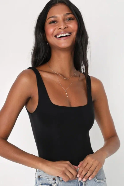 Lulus Sophisticated Ease Black Knit Scoop Neck Bodysuit