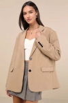 Lulus Sophisticated Era Taupe Oversized Blazer In Taupe