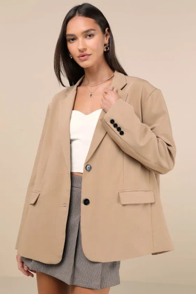 Lulus Sophisticated Era Taupe Oversized Blazer