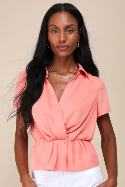 Lulus Sophisticated Influence Peach Pink Collared Peplum Top