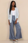 Lulus Sophisticated Inspiration Slate Blue High-rise Wide-leg Trousers In Slate Blue