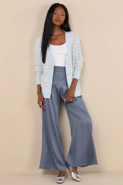 Lulus Sophisticated Inspiration Slate Blue High-rise Wide-leg Trousers