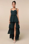 Lulus Sophisticated Occasion Emerald Green Bustier Lace-up Maxi Dress In Emerald Green