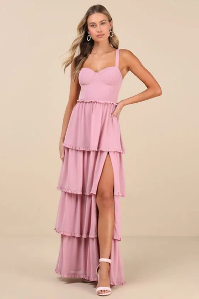 Lulus Sophisticated Occasion Pink Bustier Lace-up Maxi Dress