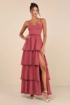 Lulus Sophisticated Occasion Rusty Rose Bustier Lace-up Maxi Dress In Pink