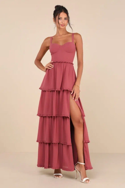 Lulus Sophisticated Occasion Rusty Rose Bustier Lace-up Maxi Dress In Pink