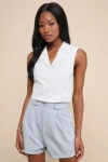 Lulus Sophisticated Preference Slate Blue Tailored High-rise Shorts In Slate Blue