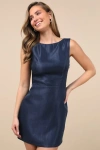 Lulus Sophisticated Selection Navy Sleeveless Backless Mini Dress In Navy