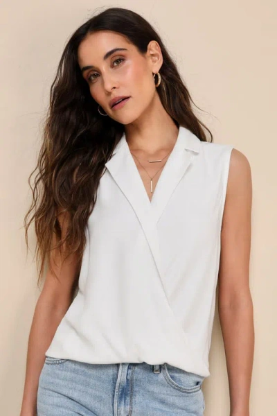 Lulus Sophisticated Situation White Sleeveless Collared Top