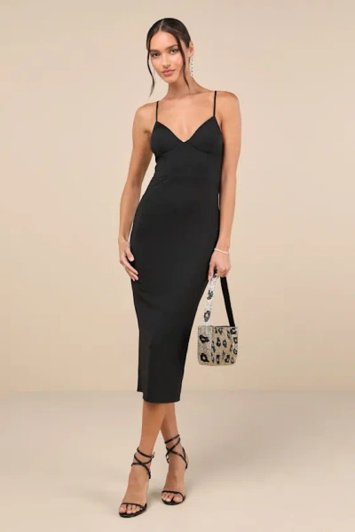 Lulus Sophisticated Soiree Black Bustier Midi Bodycon Dress