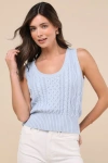Lulus Sophisticated Staple Light Blue Cable Knit Sweater Vest In Light Blue